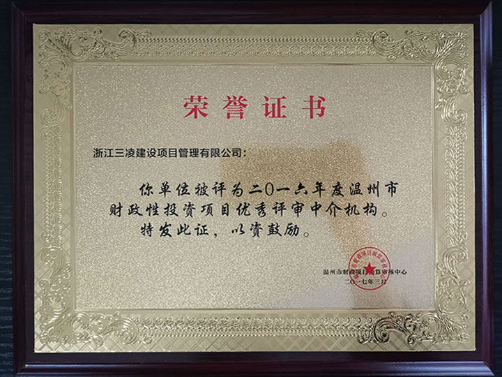 2016年度溫州市財(cái)政性投資項(xiàng)目優(yōu)秀評審中介機(jī)構(gòu)